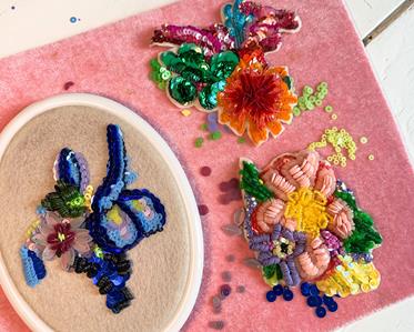 Borduurworkshop voor beginners: bloemenpatch met pailletten